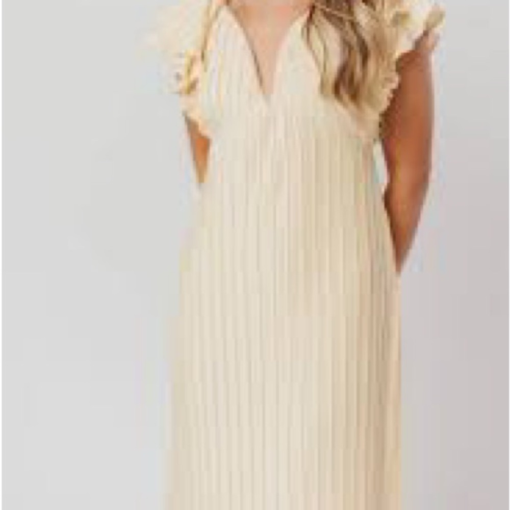 Worth Cream Midi Dress with Ruffle Sleeves